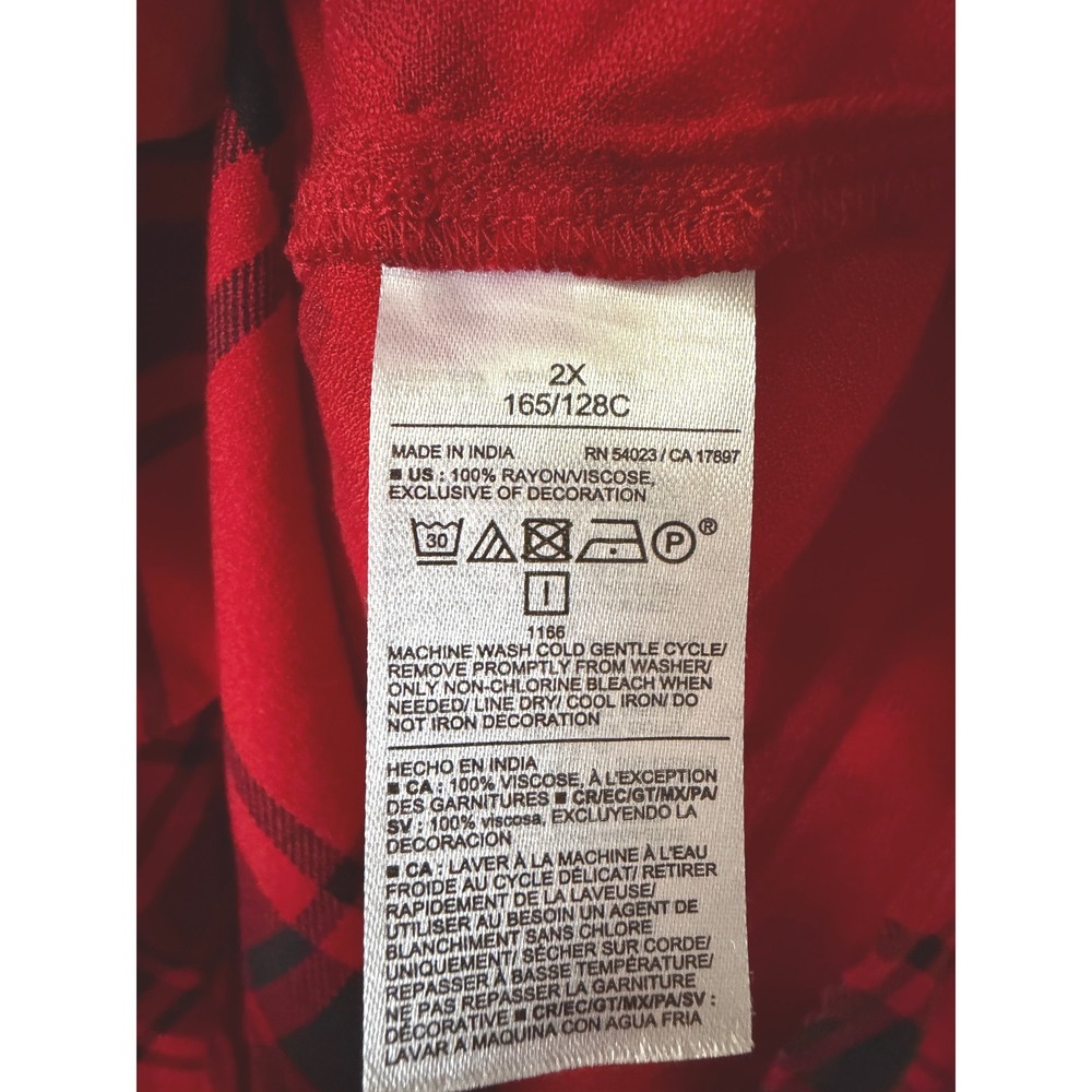 Old Navy Plaid Blouse Womens 2X Red Black Statement Collar Ribbon Tie Tartan - Picture 7 of 8